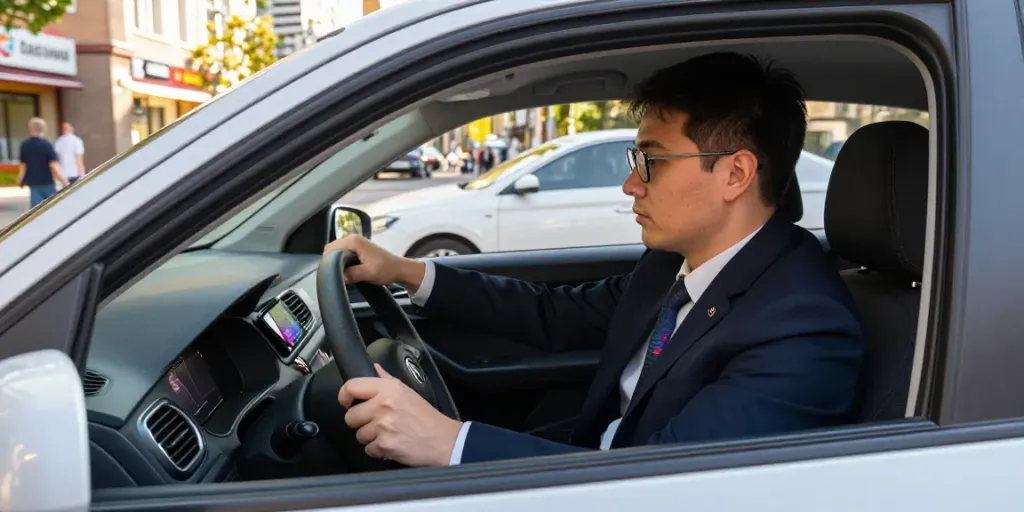 Instruire la volan la scoala auto Chisinau, cu instructor si cursant in Skoda Fabia pe strazile din Chișinău.