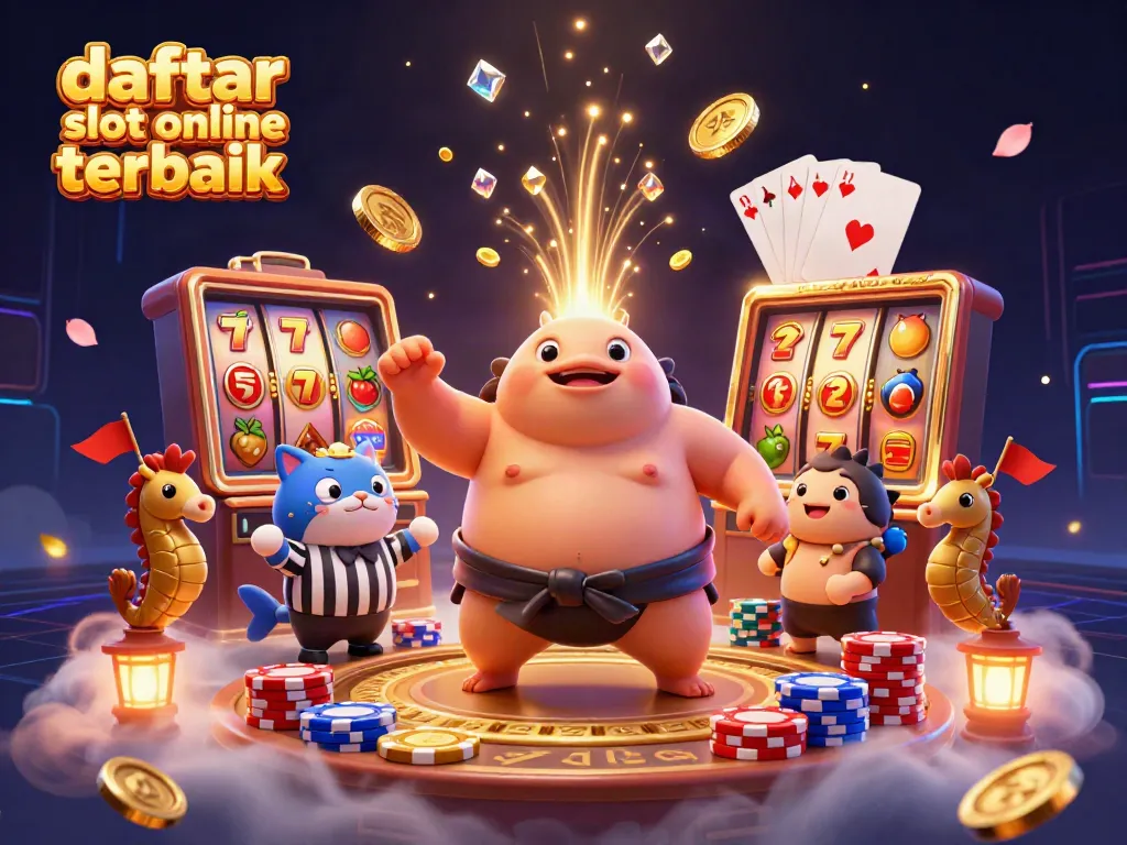 Ilustrasi 3D menunjukkan daftar slot online terbaik di kasino bawah laut dengan karakter unik.