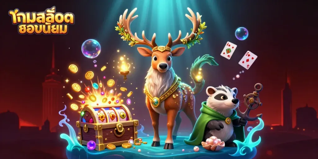 Engaging 3D depiction of เกมสล็อตยอดนิยม scene featuring colorful slot elements and druid characters.