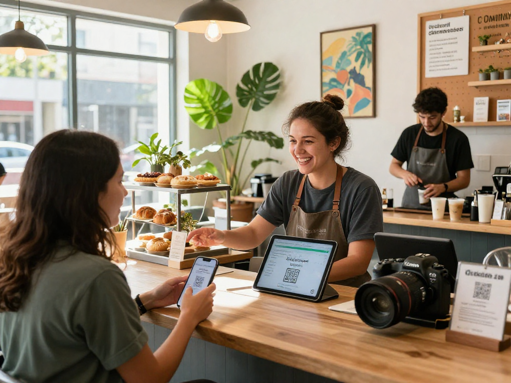 Loyalty application in action at a café, showcasing customer interaction and engagement through QR codes.