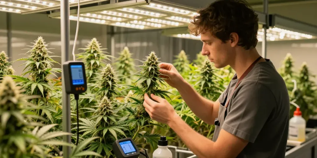 Alien Labs strain cultivation scene showcasing vibrant cannabis plants in a premium indoor grow facility.
