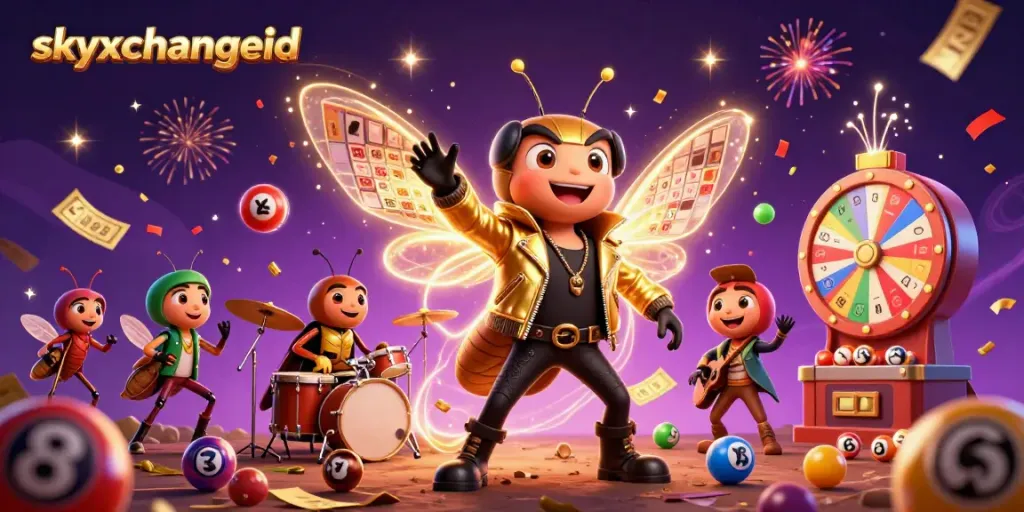 Experience the excitement of skyxchangeid with vibrant characters and casino-themed illustrations.