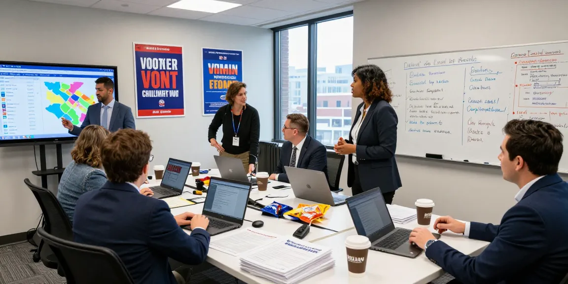 Campaign team preparing to suppress negative search results and analyze voter data