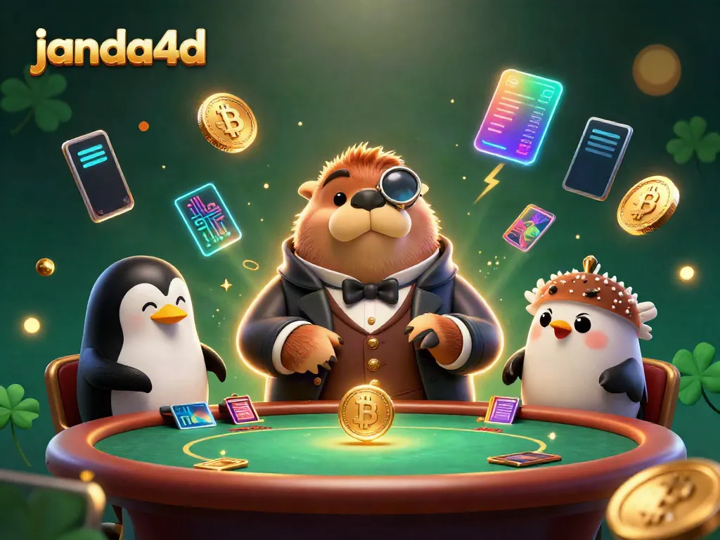 JANDA4D: ilustrasi kasino laut dengan karakter 3D dan elemen crypto menarik sementara pemain beraksi.