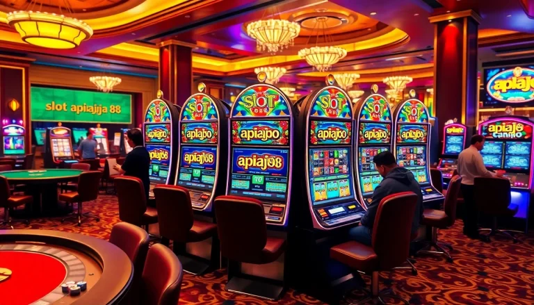 Players enjoying the thrilling slot apiraja88 experience in a luxurious casino setting.