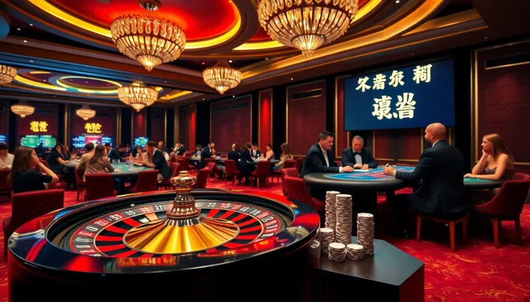 Engaging scene of gamblers participating in a luxurious casino setting, showcasing 바이낸스 회원가입 promotional content.