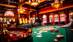 Experience the excitement of gambling at https://789wins1.net/ with vibrant slot machines and a roulette wheel.