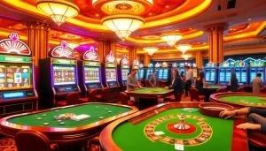 Players enjoying slot gacor machines in a vibrant casino atmosphere filled with excitement.