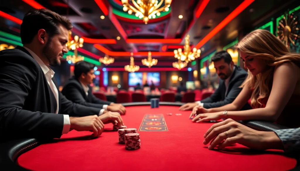 에볼루션 카지노에서의 흥미진진한 게임 장면과 플레이어의 긴장감 있는 표정.